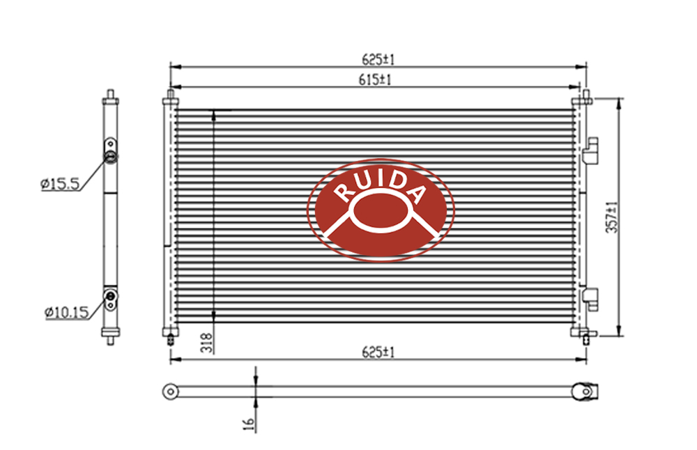 Desenho do condensador A138105010 chery